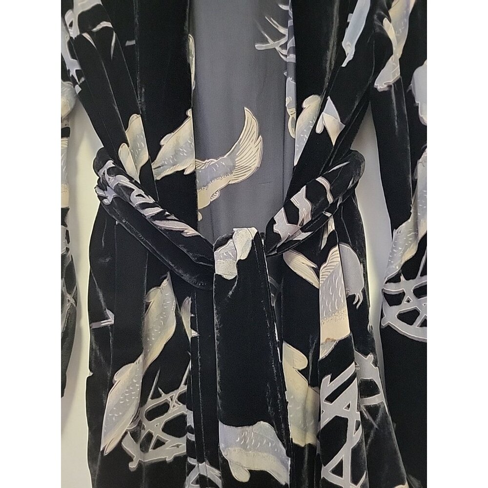Citron Santa Monica Kimono Jacket Burnout Velvet Koi Fish Black Silk Blend 2X - Picture 5 of 13